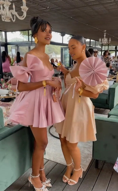 Aimishang Pretty Off The Shoulder Bow A Line Short Summer Birthday Party Dress Cute Mini Graduation Homecoming Dress