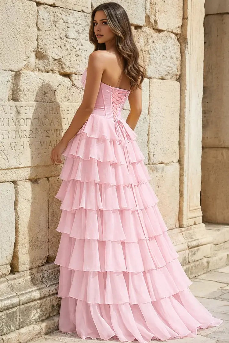Aimishang Pretty Princess A-Line Strapless Ruffles Long Formal Prom Dress Elegant Evening Party Dress With Slit