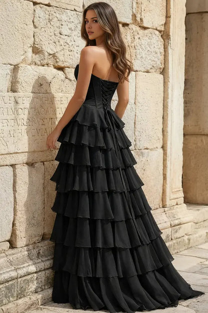 Aimishang Pretty Princess A-Line Strapless Ruffles Long Formal Prom Dress Elegant Evening Party Dress With Slit