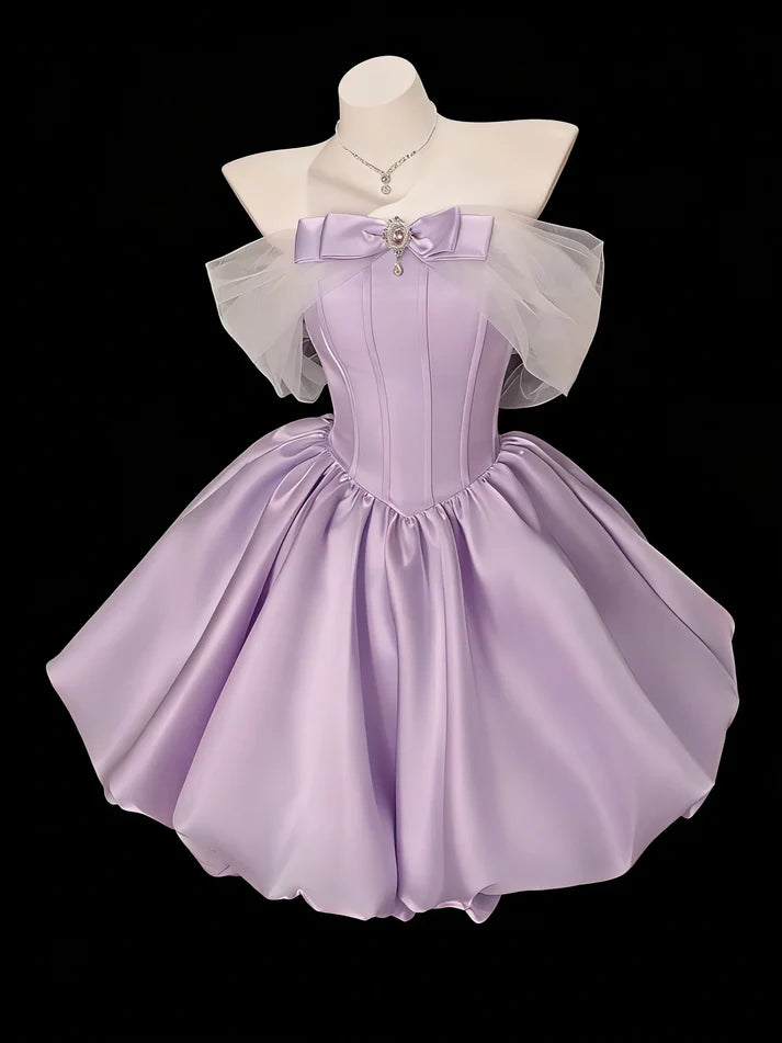 Aimishang Pretty Purple A Line Off The Shoulder Short Party Prom Dress Lovely Cocktail Homecoming Dress