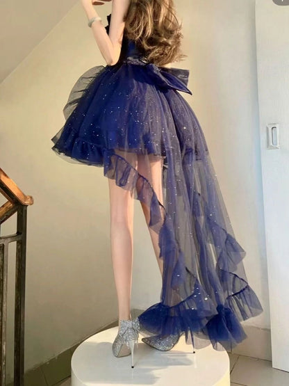 Aimishang Pretty Ball Gown Straps Sleeveless Navy Blue/ Purple Summer Homecoming Dress Shiny Birthday Party Dress