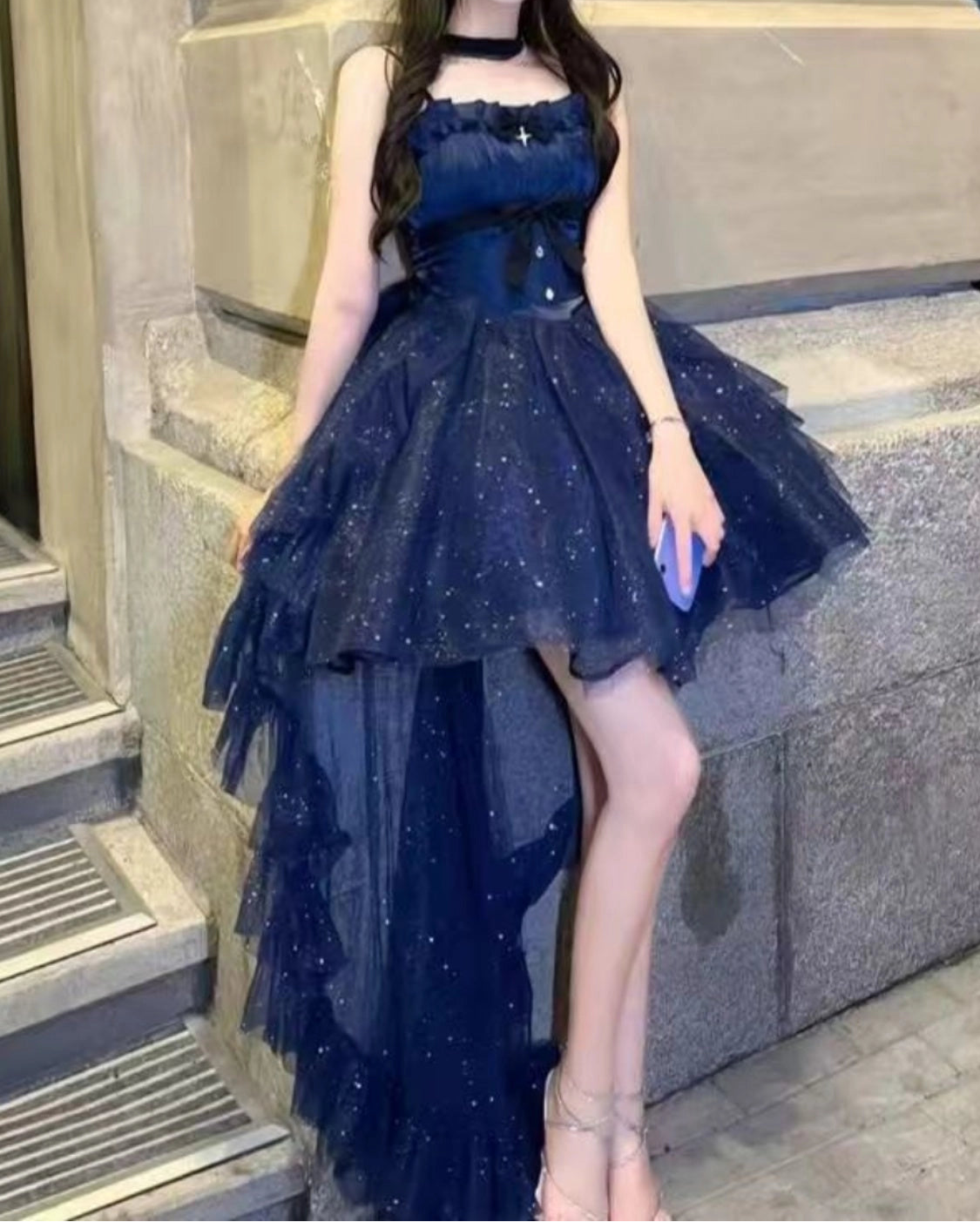 Aimishang Pretty Blue Ball Gown Sleeveless Summer Homecoming Dress Shiny Birthday Party Dress
