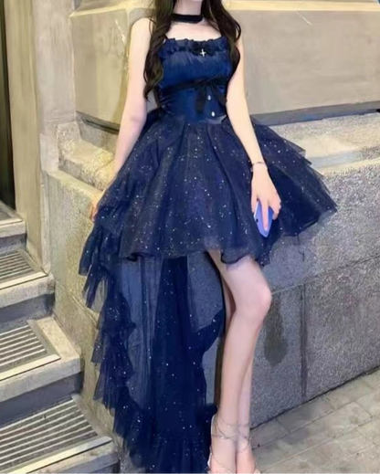 Aimishang Pretty Blue Ball Gown Sleeveless Summer Homecoming Dress Shiny Birthday Party Dress