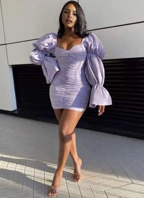 Aimishang Pretty Sheath Long Sleeves Sweetheart Neck Short Birthday Party Dress Stylish Homecoming Dress