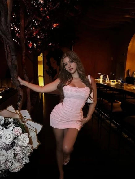 Aimishang Pretty Sheath Pleated Sleeveless Sequin Short Summer Party Prom Dress Sweet Birthday Homecoming Dress