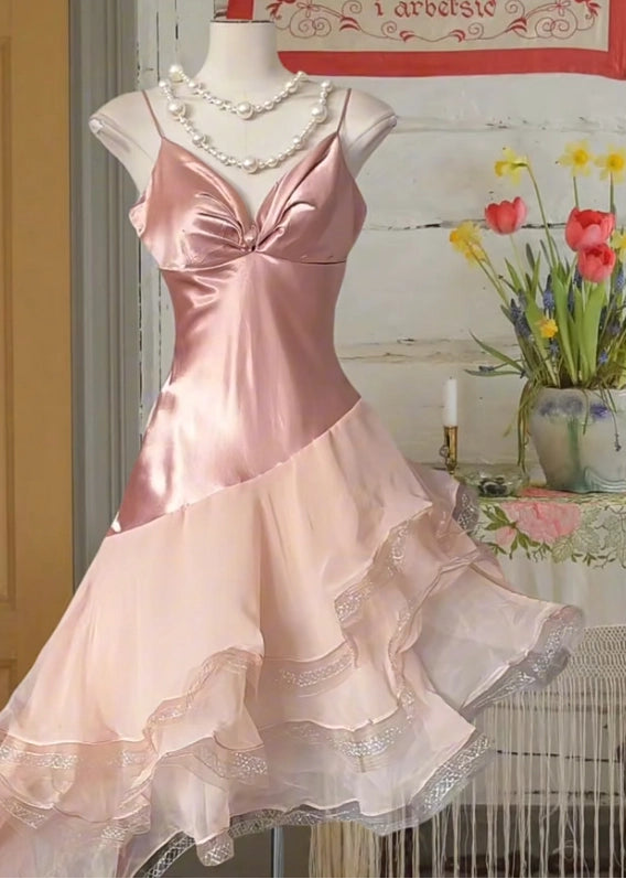 Aimishang Pretty Spaghetti Straps Ruffles A line Sleeveless Homecoming Dress Chic Graduation Party Dress