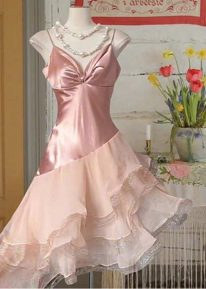 Aimishang Pretty Spaghetti Straps Ruffles A line Sleeveless Homecoming Dress Chic Graduation Party Dress