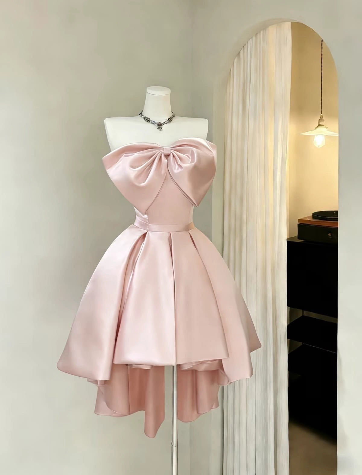 Aimishang Pretty Strapless A Line Sleeveless Short Formal Prom Dress Cute Birthday Homecoming Dress With Bow