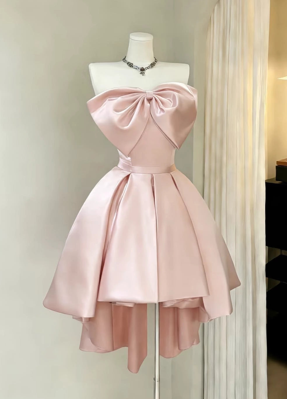 Aimishang Pretty Strapless A Line Sleeveless Short Formal Prom Dress Cute Birthday Homecoming Dress With Bow