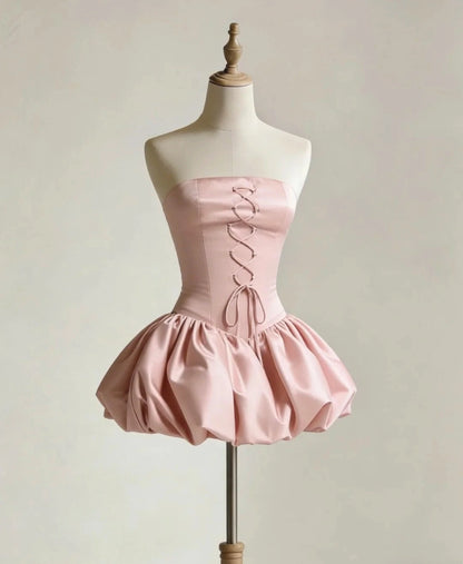 Aimishang Pretty Strapless A-line Satin Sleeveless Short Summer Homecoming Dress Cute Graduation Party Dress