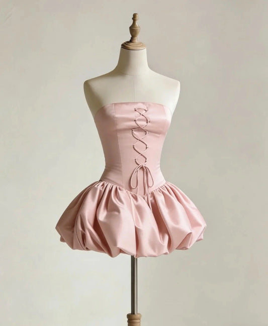 Aimishang Pretty Strapless A-line Satin Sleeveless Short Summer Homecoming Dress Cute Graduation Party Dress