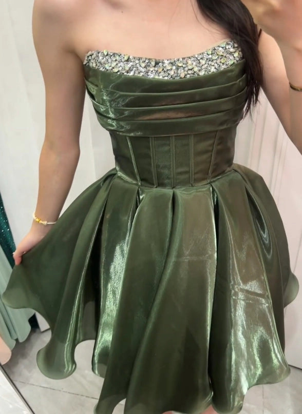 Aimishang Pretty Strapless Sleeveless A Line Beaded Short Summer Homecoming Dress Chic Graduation Party Dress