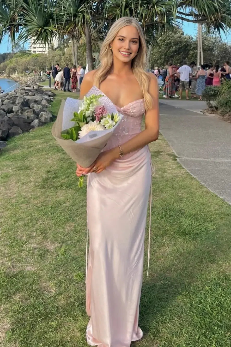 Aimishang Pretty Strapless Sleeveless Wedding Guest Party Dress Charming Long Formal Prom Dress