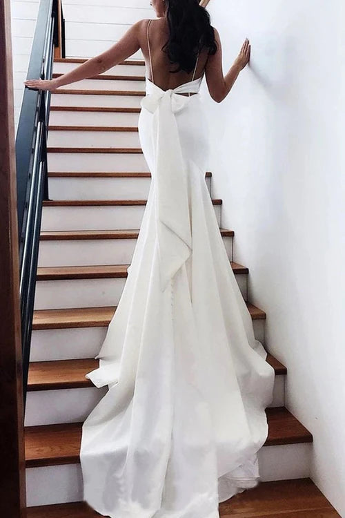 Wholesale Elegant Mermaid Spaghetti Straps Backless V Neck Mermaid Wedding Dresses