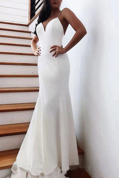 Wholesale Elegant Mermaid Spaghetti Straps Backless V Neck Mermaid Wedding Dresses