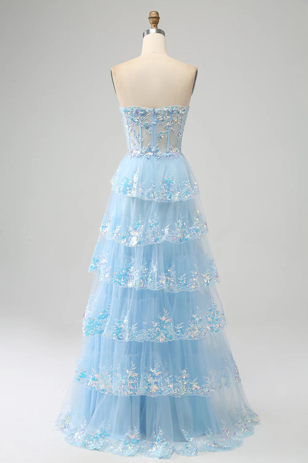 Aimishang Princess A-Line Strapless Sweetheart Tiered Long Formal Prom Dress Purple / Light Blue Lovely Evening Party Dress