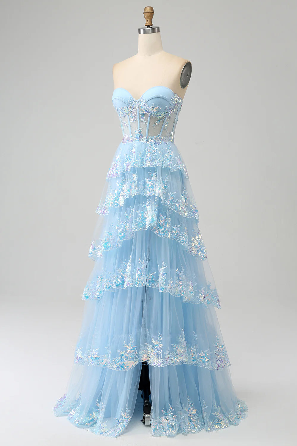 Aimishang Princess A-Line Strapless Sweetheart Tiered Long Formal Prom Dress Purple / Light Blue Lovely Evening Party Dress