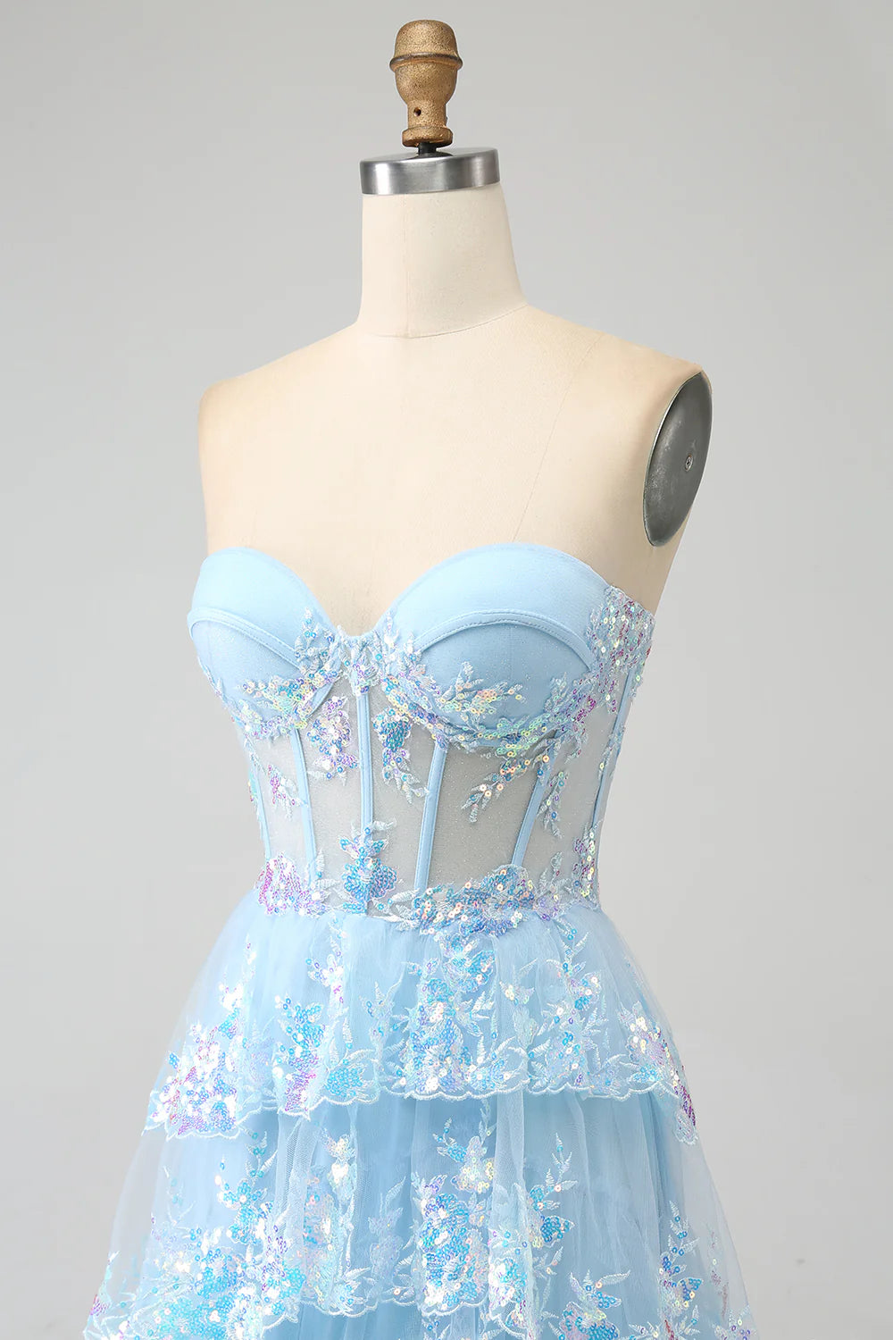 Aimishang Princess A-Line Strapless Sweetheart Tiered Long Formal Prom Dress Purple / Light Blue Lovely Evening Party Dress