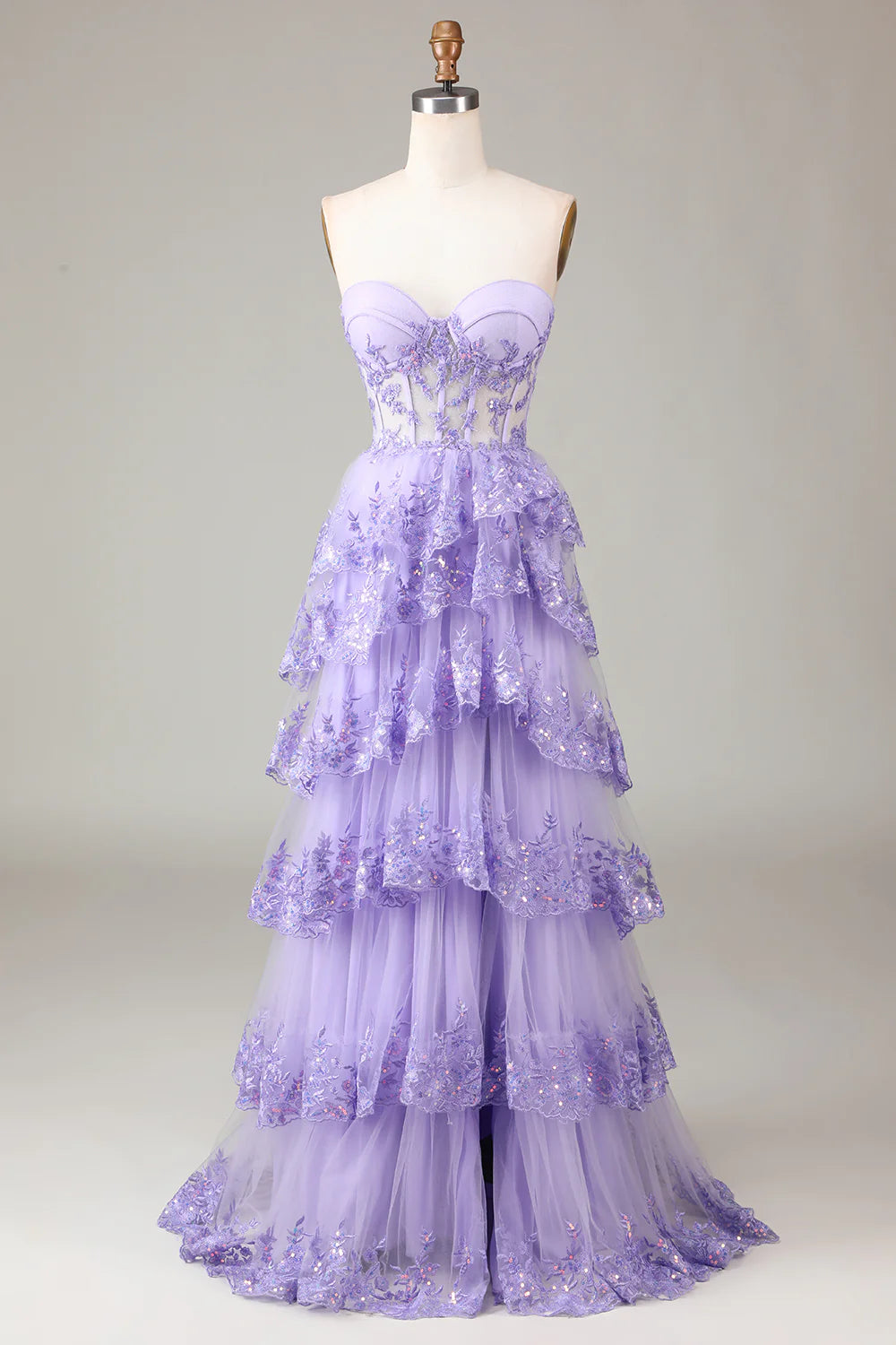 Aimishang Princess A-Line Strapless Sweetheart Tiered Long Formal Prom Dress Purple / Light Blue Lovely Evening Party Dress