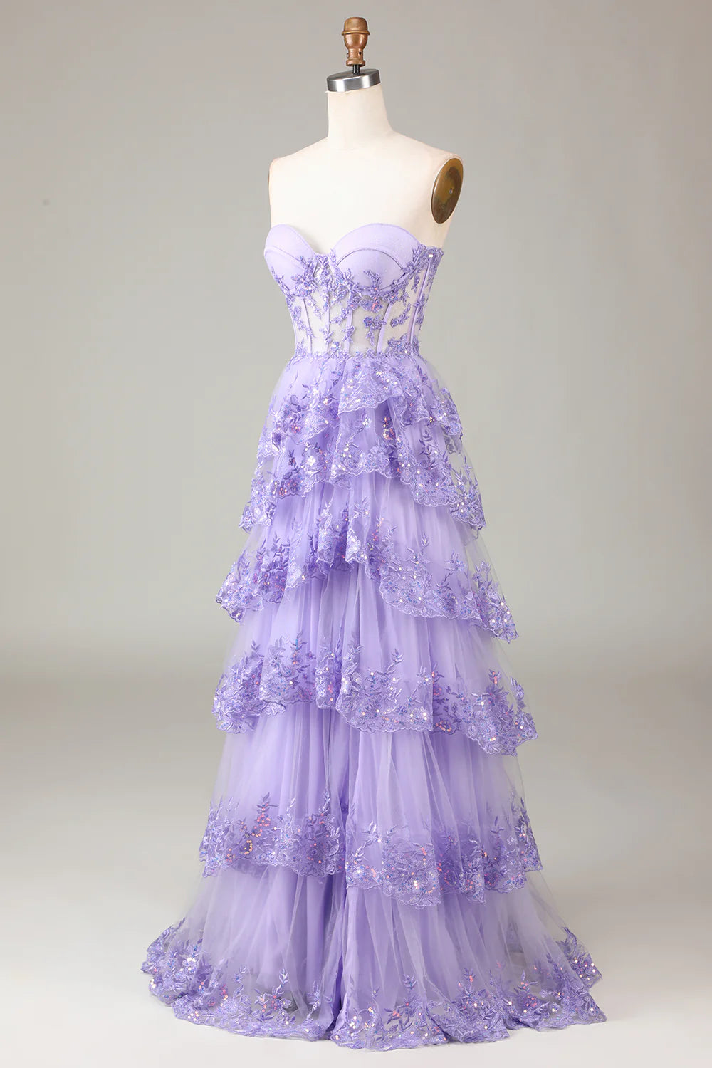 Aimishang Princess A-Line Strapless Sweetheart Tiered Long Formal Prom Dress Purple / Light Blue Lovely Evening Party Dress