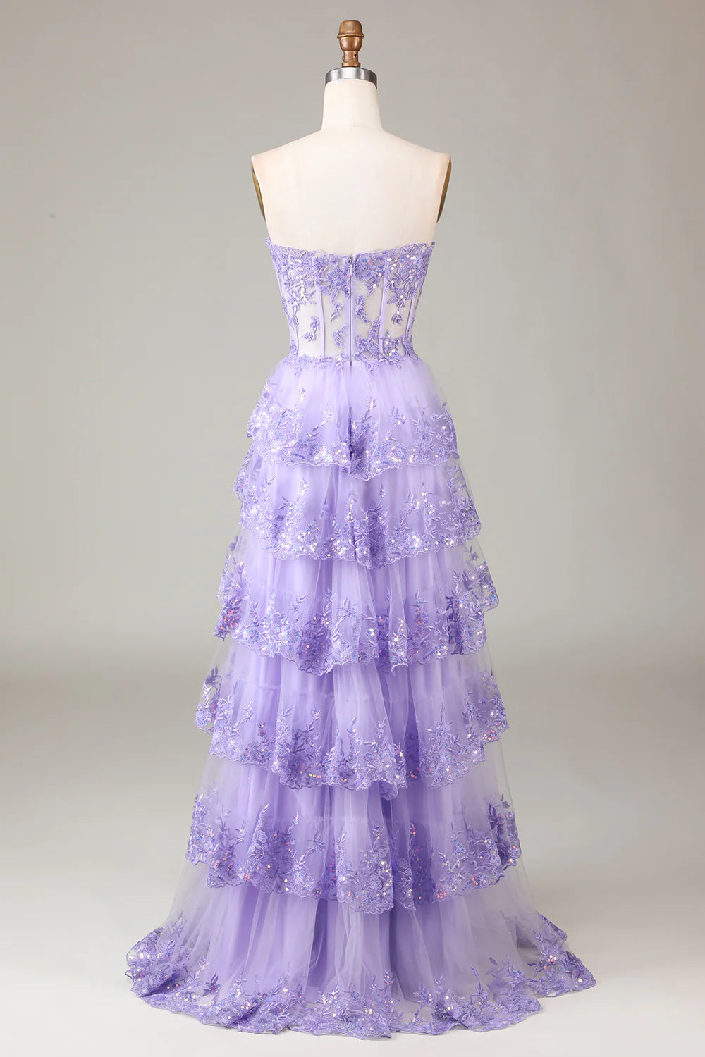 Aimishang Princess A-Line Strapless Sweetheart Tiered Long Formal Prom Dress Purple / Light Blue Lovely Evening Party Dress