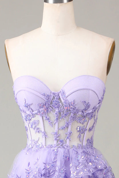 Aimishang Princess A-Line Strapless Sweetheart Tiered Long Formal Prom Dress Purple / Light Blue Lovely Evening Party Dress