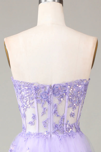 Aimishang Princess A-Line Strapless Sweetheart Tiered Long Formal Prom Dress Purple / Light Blue Lovely Evening Party Dress