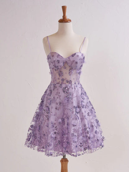 Wholesale Lavender Graduation Dresses Floral Strapless Sweetheart Short Cocktail Dress