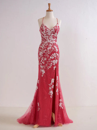 Wholesale Mermaid V Neck Long Prom Dress with Appliques Beading Evening Dress