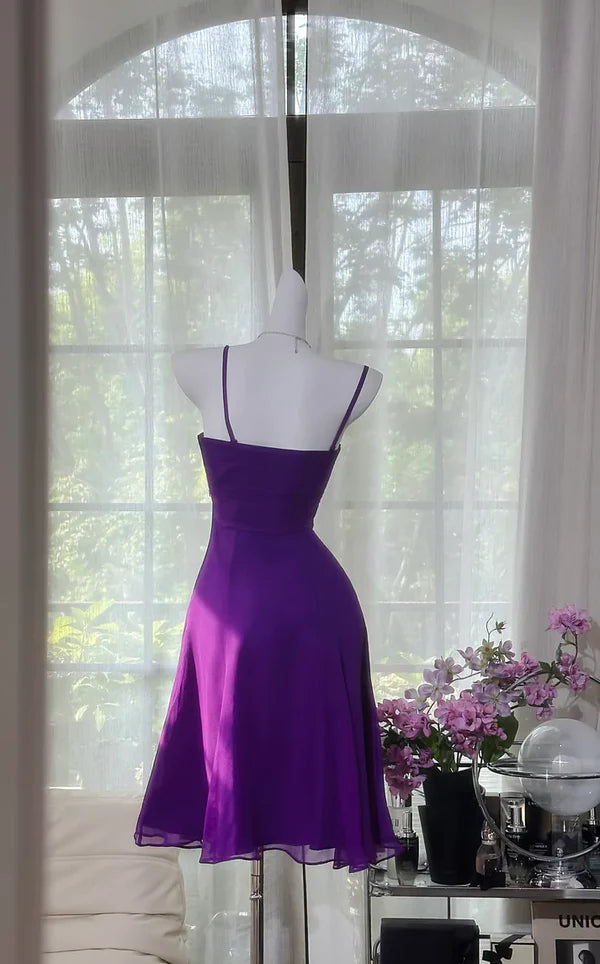 Aimishang Purple A Line Spaghetti Straps Homecoming Dress Simple Prom Dress Elegant Birthday Party Dress