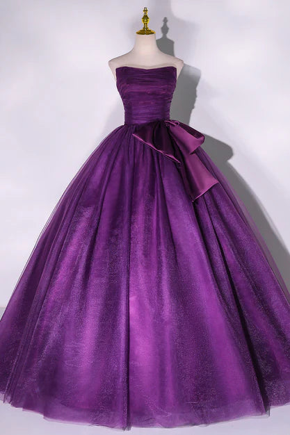 Purple Scoop Tulle Ball Gown Formal Dresses Sweet 16 Dresses A Line Off Shoulder Prom Dress Wholesale