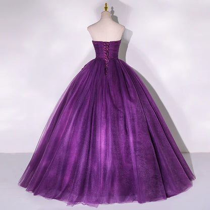 Purple Scoop Tulle Ball Gown Formal Dresses Sweet 16 Dresses A Line Off Shoulder Prom Dress Wholesale