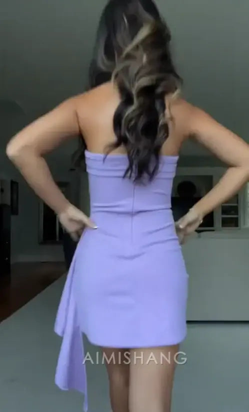 Aimishang Cute Purple Sheath Strapless Homecoming Dress Lovely Sleeveless Birthday Party Dress Short Summer Holiday Dress