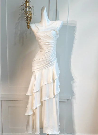 Aimishang Elegant Formal Women's Dresses Spaghetti Straps Beige Mermaid Long Prom Dress Formal Party Gown