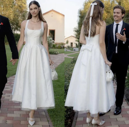 Aimishang Fashion A Line Satin Tulle Wedding Dress Simple Square Neckline Elegant Formal Prom Dress