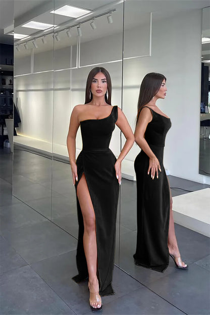 One Shoulder Sleeveless Long Mermaid Evening Dress With Split Sexy Party Dress Formal Dress