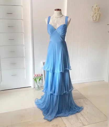 Aimishang A Line Blue Long Prom Dress Pleated Evening Dress Charming Party Dress Formal Dress