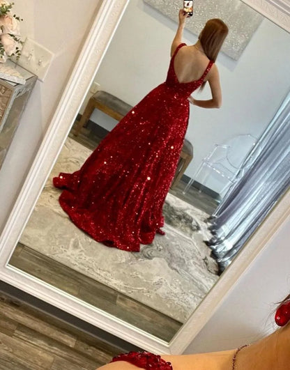 Wholesale A-Line Shoulder Straps Sequin Prom Dress