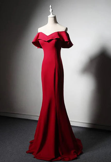 Red Mermaid Long Sweetheart Off Shoulder Party Dress Evening Dress Formal Dress Wholesale