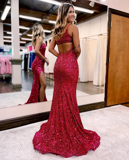 Wholesale Prom Dress One Shoulder Mermaid Glitter With Split