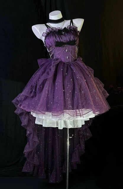 Aimishang Retro Purple Ball Gown Spaghetti Straps Homecoming Dress Chic Birthday Party Dress With Bow