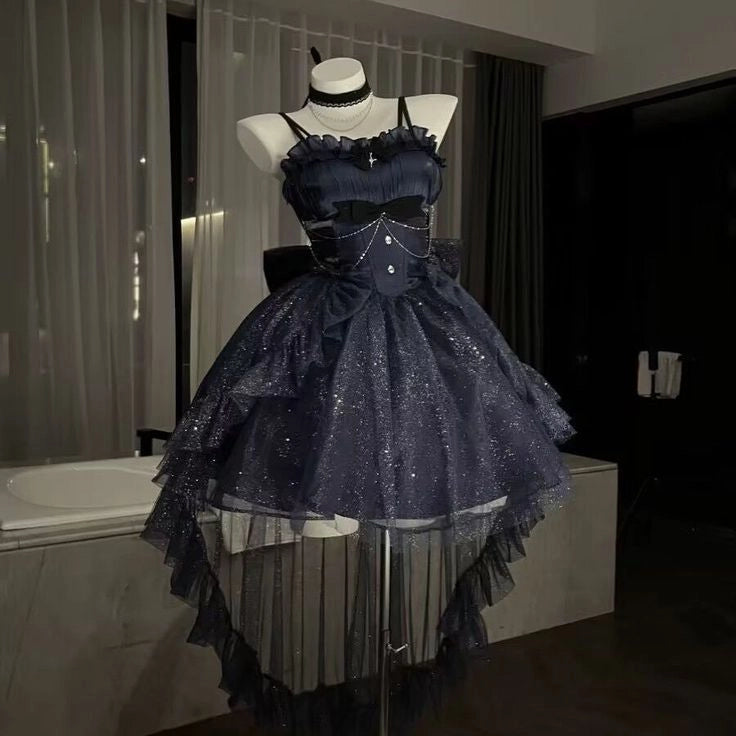 Aimishang Retro Purple Ball Gown Spaghetti Straps Homecoming Dress Chic Birthday Party Dress With Bow