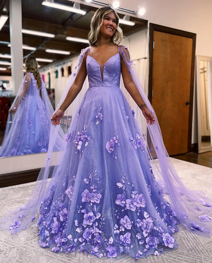 Wholesale A-line Prom Dress With 3D Flowers Romantic