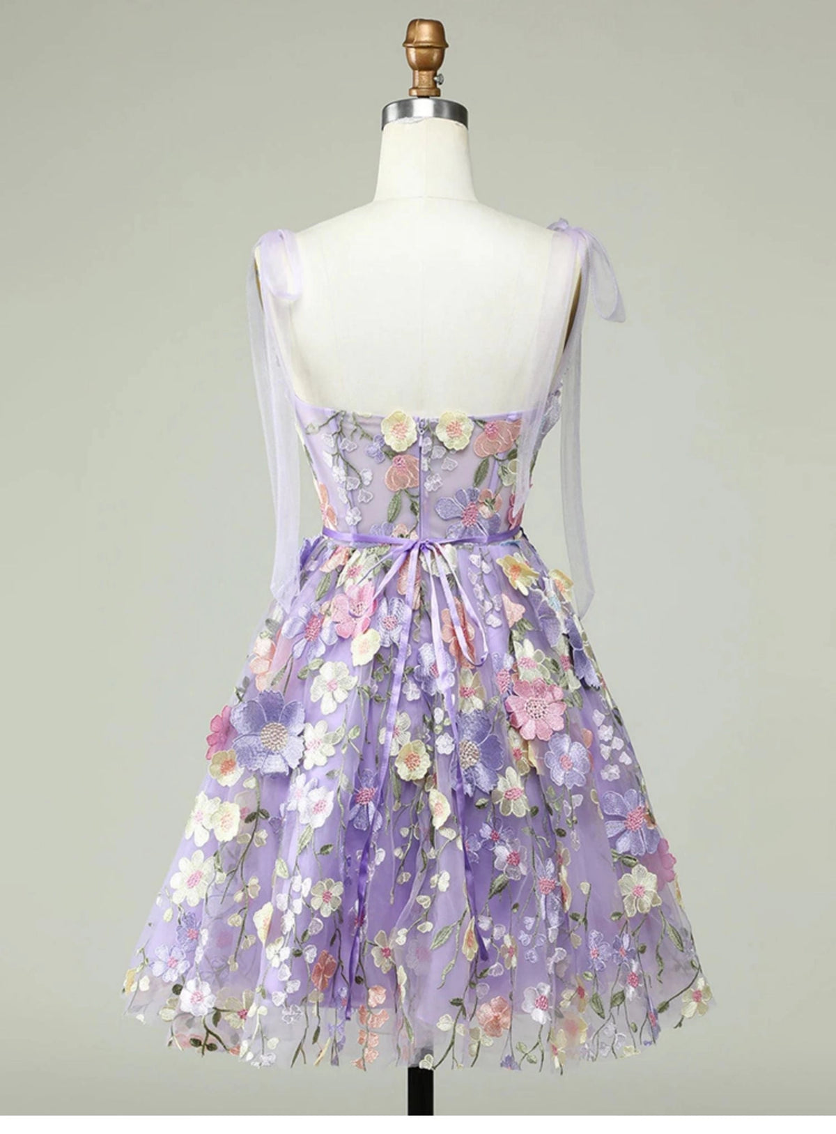 Aimishang Romantic A-Line Straps Sleeveless Floral Embroidered Tulle Short Homecoming Party Dress