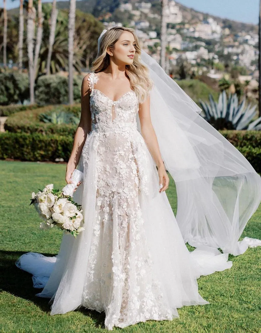 Aimishang Romantic A-Line V Neck Long Wedding Dress With Appliques Charming Bridal Gown