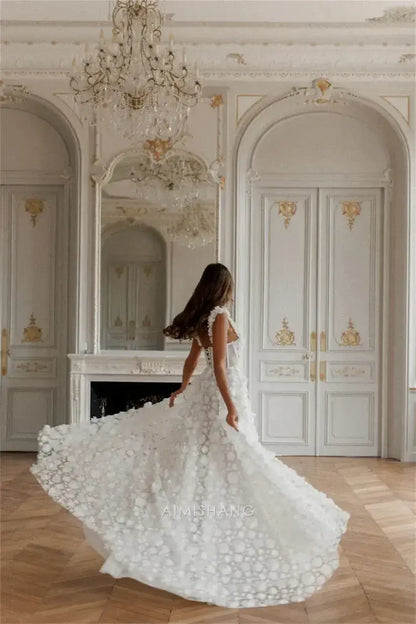 Aimishang Romantic A Line Sleeveless Long Formal Prom Dress With Slit Elegant Wedding Dress Charming Bridal Gown