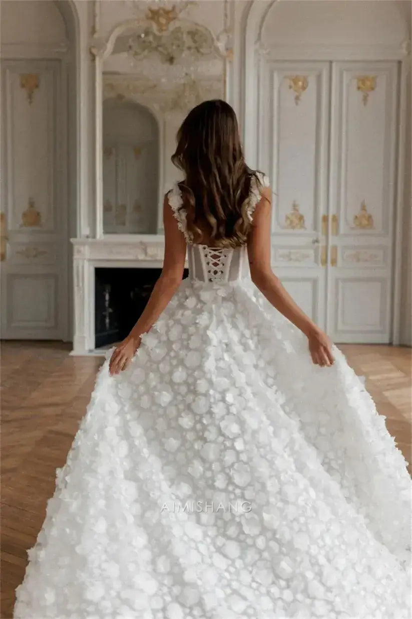 Aimishang Romantic A Line Sleeveless Long Formal Prom Dress With Slit Elegant Wedding Dress Charming Bridal Gown