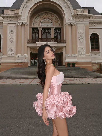 Aimishang Romantic A Line Sweetheart Neck Strapless Ruffles Short Birthday Party Dress Cute Homecoming Dress