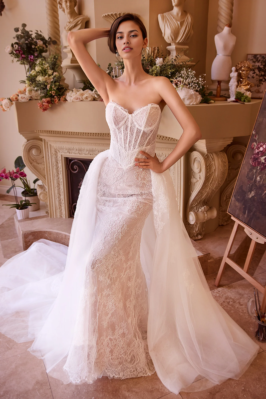 Aimishang Romantic Mermaid Strapless Long Wedding Dresses Lace Overskirt Elegant Bridal Gown