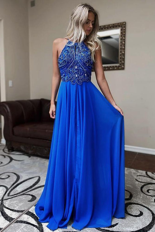 Wholesale A Line Halter Chiffon Prom Dresses With Beads